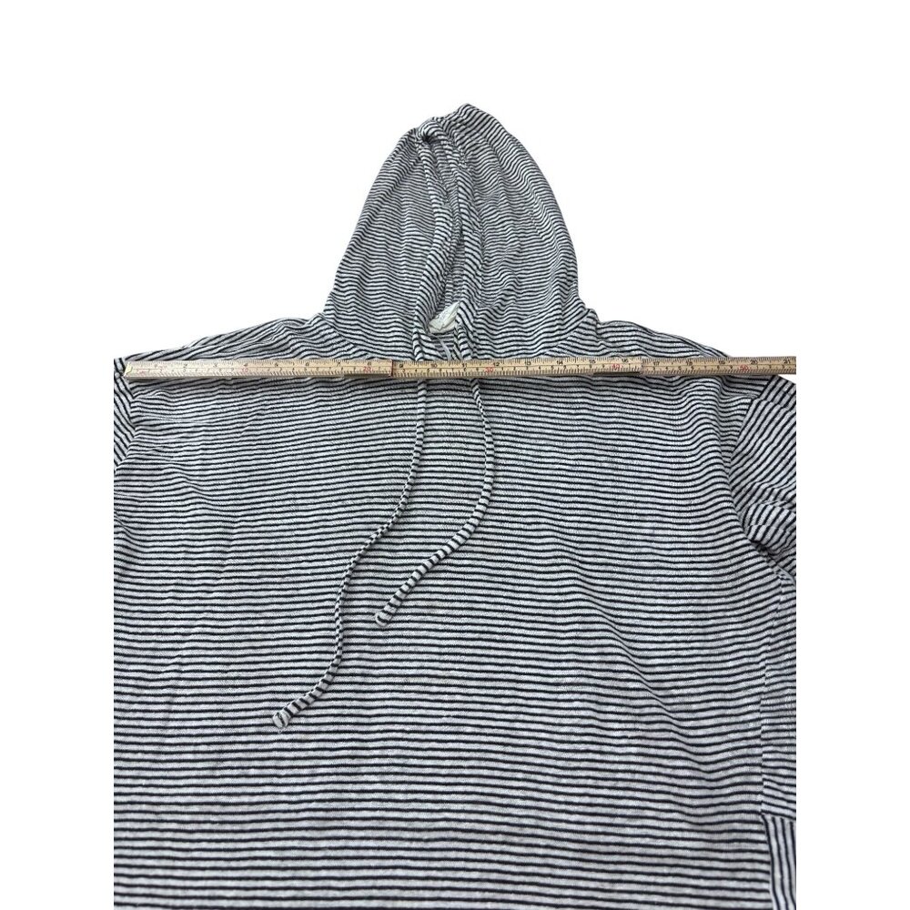 C&C California Black & White Striped Hooded Pullover Linen Top W/ Roll Tab Sleev - Picture 8 of 10